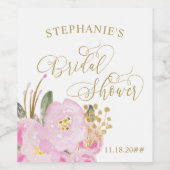 Gold Calligrafie Roze Floral Vrijgezellenfeest Wijn Etiket (Enkel label)