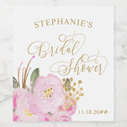 Gold Calligrafie Roze Floral Vrijgezellenfeest Wijn Etiket (Enkel label)