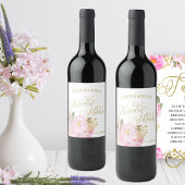 Gold Calligrafie Roze Floral Vrijgezellenfeest Wijn Etiket