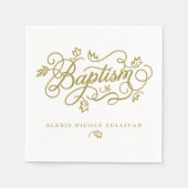 Gold Calligrafie Script Floral Baptisme Servet (Voorkant)
