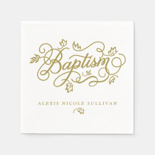 Gold  Calligrafie Script Floral Baptisme Servet