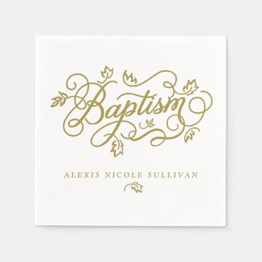 Gold  Calligrafie Script Floral Baptisme Servet (Voorkant)