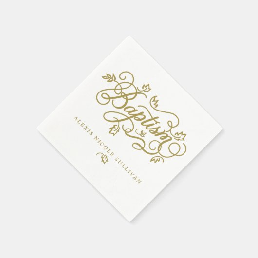 Gold  Calligrafie Script Floral Baptisme Servet (Hoek)