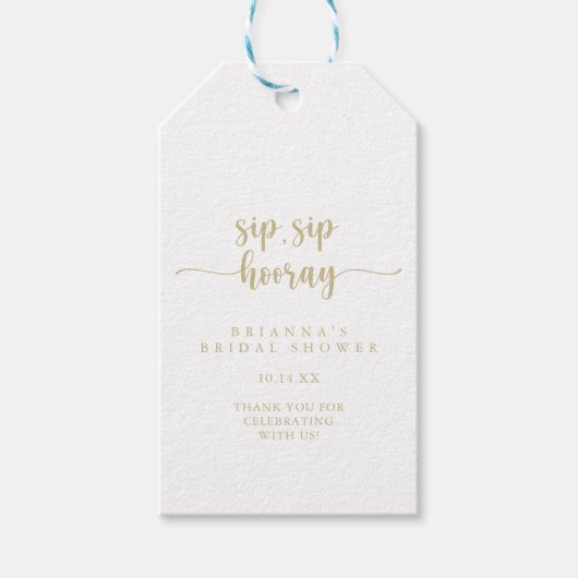 Gold Calligrafie Sip Sip Hooray Vrijgezellenfeest Cadeaulabel (Voorkant)