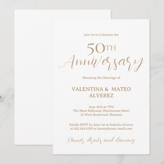 Gold Calligraphy 50th Wedding Jubileum Kaart (Voorkant / Achterkant)