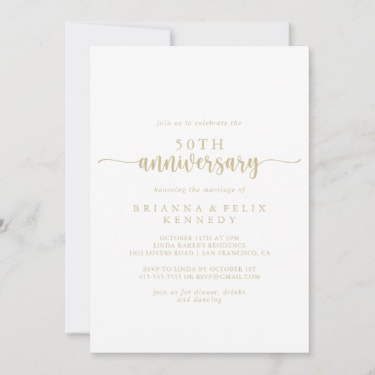 Gold Calligraphy 50th Wedding Jubileum Kaart (Voorkant)