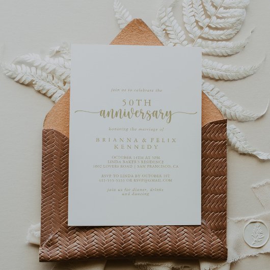 Gold Calligraphy 50th Wedding Jubileum Kaart
