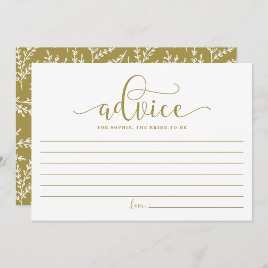 Gold Calligraphy Adivce for the Bride to be Advieskaart (Voorkant / Achterkant)