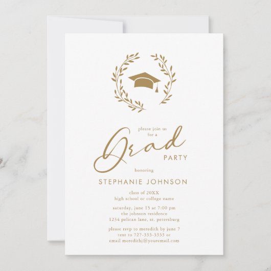 Gold Calligraphy Afstudeerder Pet WreatGraduation  Kaart (Voorkant)
