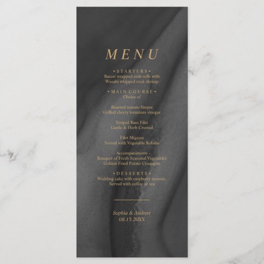 Gold Calligraphy & Black Agat Wedding Menu (Voorkant)