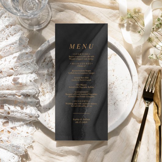 Gold Calligraphy & Black Agat Wedding Menu