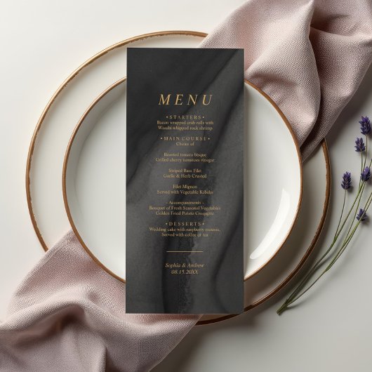 Gold Calligraphy & Black Agat Wedding Menu