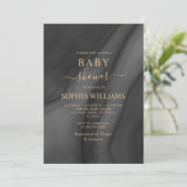 Gold Calligraphy & Black Baby shower Invitation Kaart (Staand voorkant)
