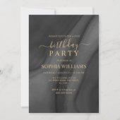 Gold Calligraphy & Black Birthday Party Invitation Kaart (Voorkant)