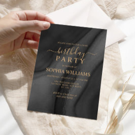 Gold Calligraphy & Black Birthday Party Invitation Kaart