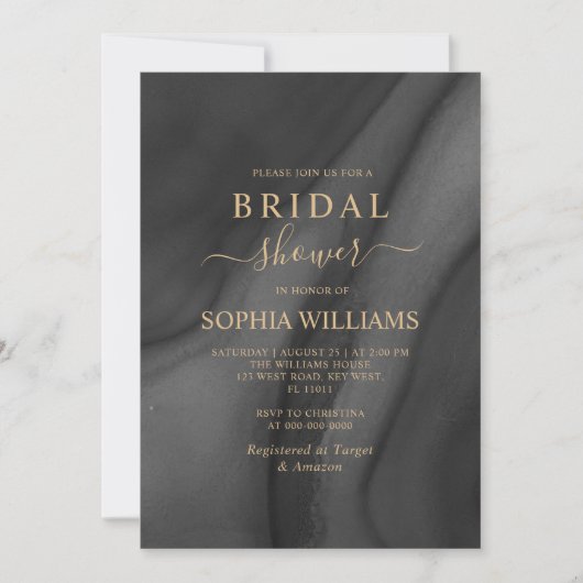 Gold Calligraphy & Black Bridal Shower Invitation Kaart (Voorkant)