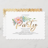 Gold Calligraphy Blush Pink Florals Birthday Kaart (Voorkant / Achterkant)