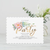 Gold Calligraphy Blush Pink Florals Birthday Kaart (Staand voorkant)