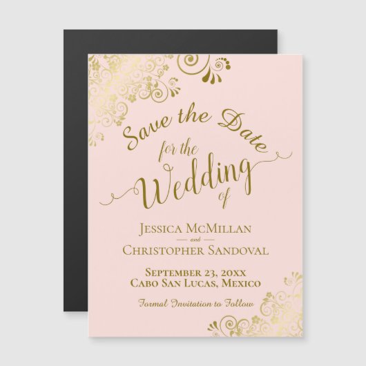 Gold Calligraphy Blush Pink Save the Date Magnet (Voorkant / Achterkant)