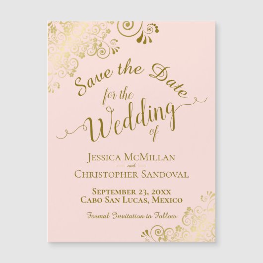 Gold Calligraphy Blush Pink Save the Date Magnet (Voorkant)