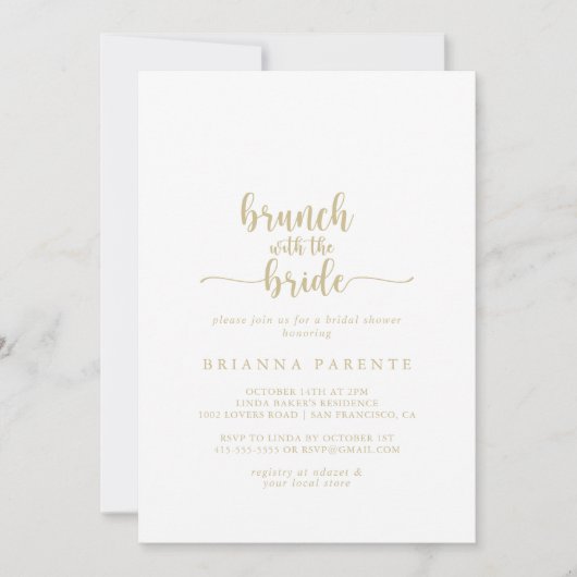Gold Calligraphy Brunch met de Bride Shower Kaart (Voorkant)