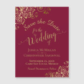 Gold Calligraphy Burgundy Red Save the Date Magnet (Voorkant)