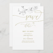 Gold Calligraphy Chic Orchid Wedding Save the Date Kaart (Voorkant / Achterkant)