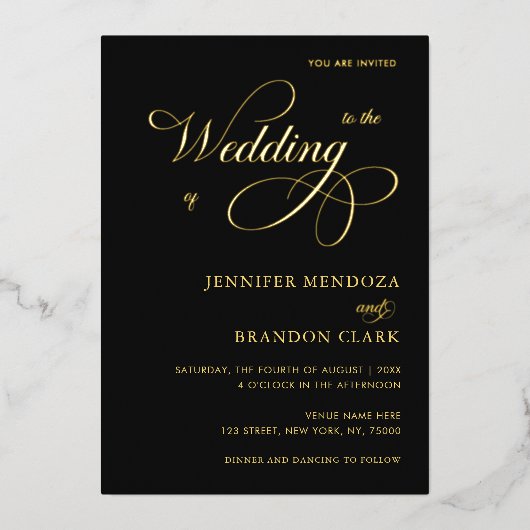 Gold Calligraphy Classic All in One Wedding Real Folie Uitnodiging