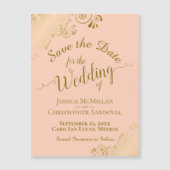 Gold Calligraphy Coral Peach Save the Date Magnet (Voorkant)