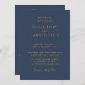 Gold Calligraphy Dark Blue All-in-One Weddenschap Kaart (Voorkant / Achterkant)