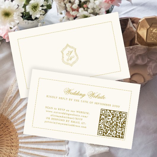 Gold calligraphy elegant QR code wedding RSVP Informatiekaartje