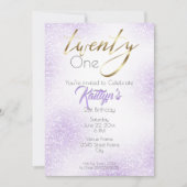 Gold Calligraphy en Chic Lila Glitter 21st Kaart (Voorkant)