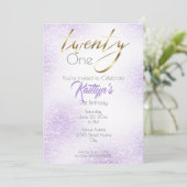 Gold Calligraphy en Chic Lila Glitter 21st Kaart (Staand voorkant)