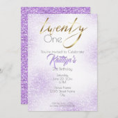 Gold Calligraphy en Chic Lila Glitter 21st Kaart (Voorkant / Achterkant)