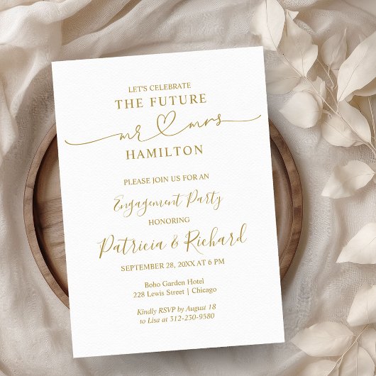 Gold Calligraphy Engagement Party nodigde uit Aankondiging