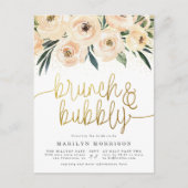 Gold Calligraphy Floral Brunch & Bubble Uitnodiging Briefkaart (Voorkant)