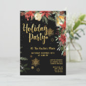 Gold Calligraphy Floral Greenery Holiday Party Kaart (Staand voorkant)