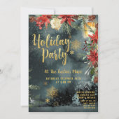 Gold Calligraphy Floral Greenery Holiday Party Kaart (Voorkant)