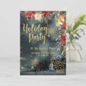 Gold Calligraphy Floral Greenery Holiday Party Kaart (Staand voorkant)