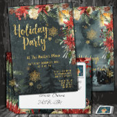 Gold Calligraphy Floral Greenery Holiday Party Kaart