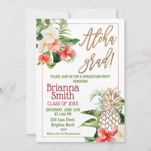 Gold Calligraphy Floral Luau Afstuderen Kaart (Voorkant)