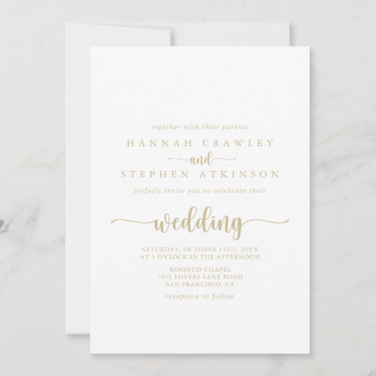 Gold Calligraphy Front & Back Wedding Kaart (Voorkant)