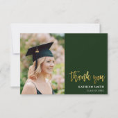 Gold Calligraphy Green Modern Photo Afstuderen Bedankkaart (Voorkant)