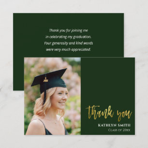Gold Calligraphy Green Modern Photo Afstuderen Bedankkaart