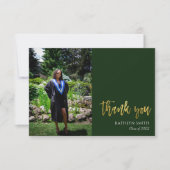 Gold Calligraphy Green Modern Photo Afstuderen Bedankkaart (Voorkant)