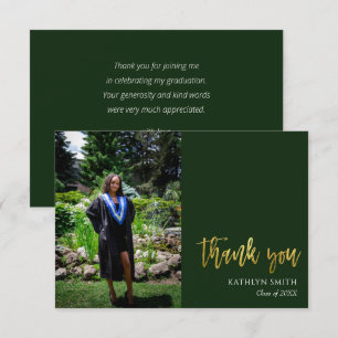 Gold Calligraphy Green Modern Photo Afstuderen Bedankkaart