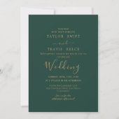 Gold Calligraphy Green Wedding Invitation Kaart (Voorkant)