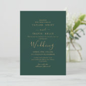 Gold Calligraphy Green Wedding Invitation Kaart (Staand voorkant)