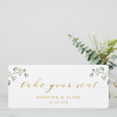 Gold Calligraphy Greenery neemt uw stoel bovenaan  Kaart (Staand voorkant)