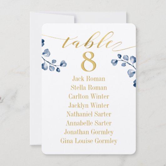 Gold Calligraphy Greenery Seating Chart Kaart (Voorkant)